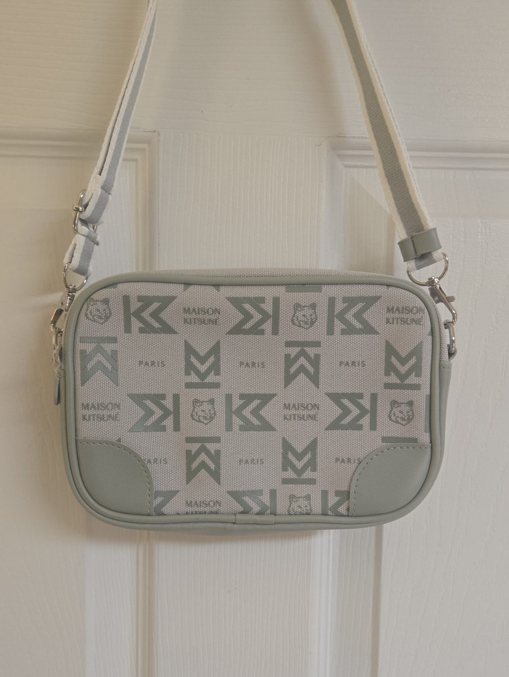 MAISON KITSUNE Mint-Grey Logo Canvas Crossbody Bag